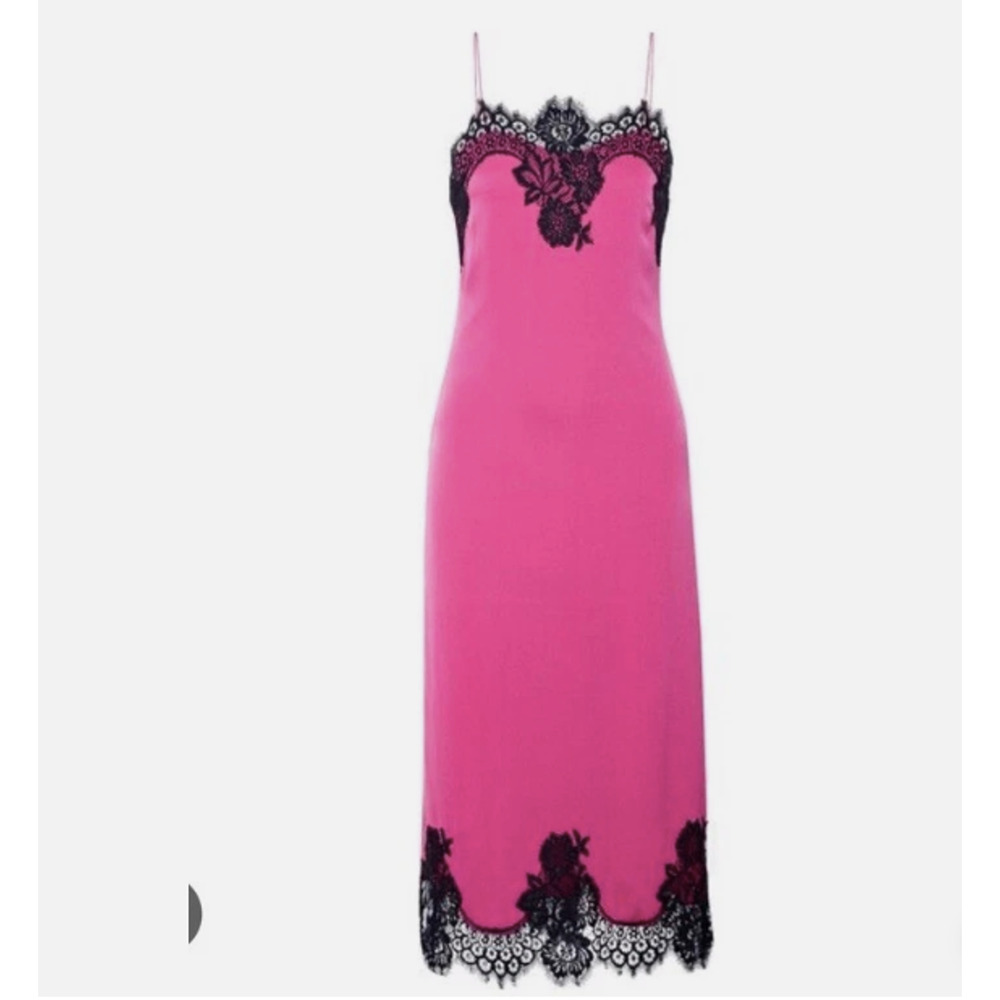 Alice & Olivia Luna Silk Slip Dress Lace Hot Fuchsia Size XS Chic 90s Babydoll - Picture 5 of 16